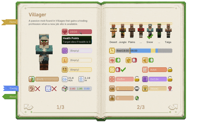 Animated entity detail screen showing Biology Dictionary widgets