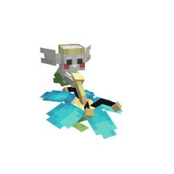 A Flabébé holding a cyan flower, flying forwards
