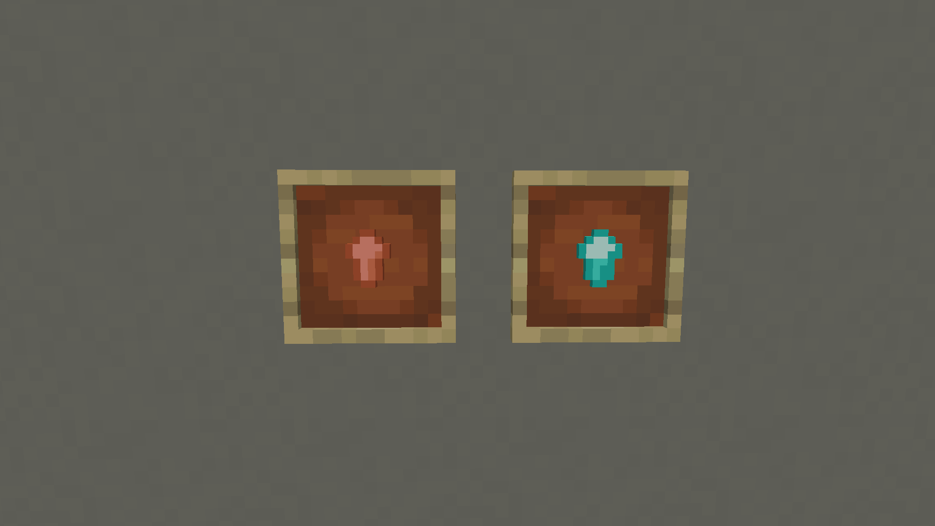 A copper nugget and a diamond shard, both in item frames