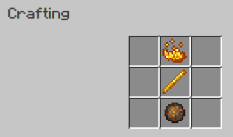 A crafting recipe, with a blaze powder, blaze rod, and fire charge organized in a column, from top to bottom.