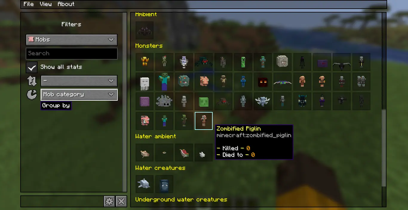 Showcase of v5.0 'Mobs' statistics tab
