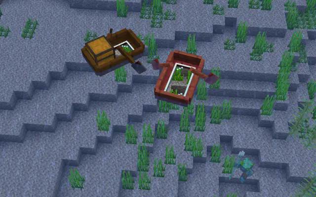oak boat with chest and mangrove boat with the texture pack on