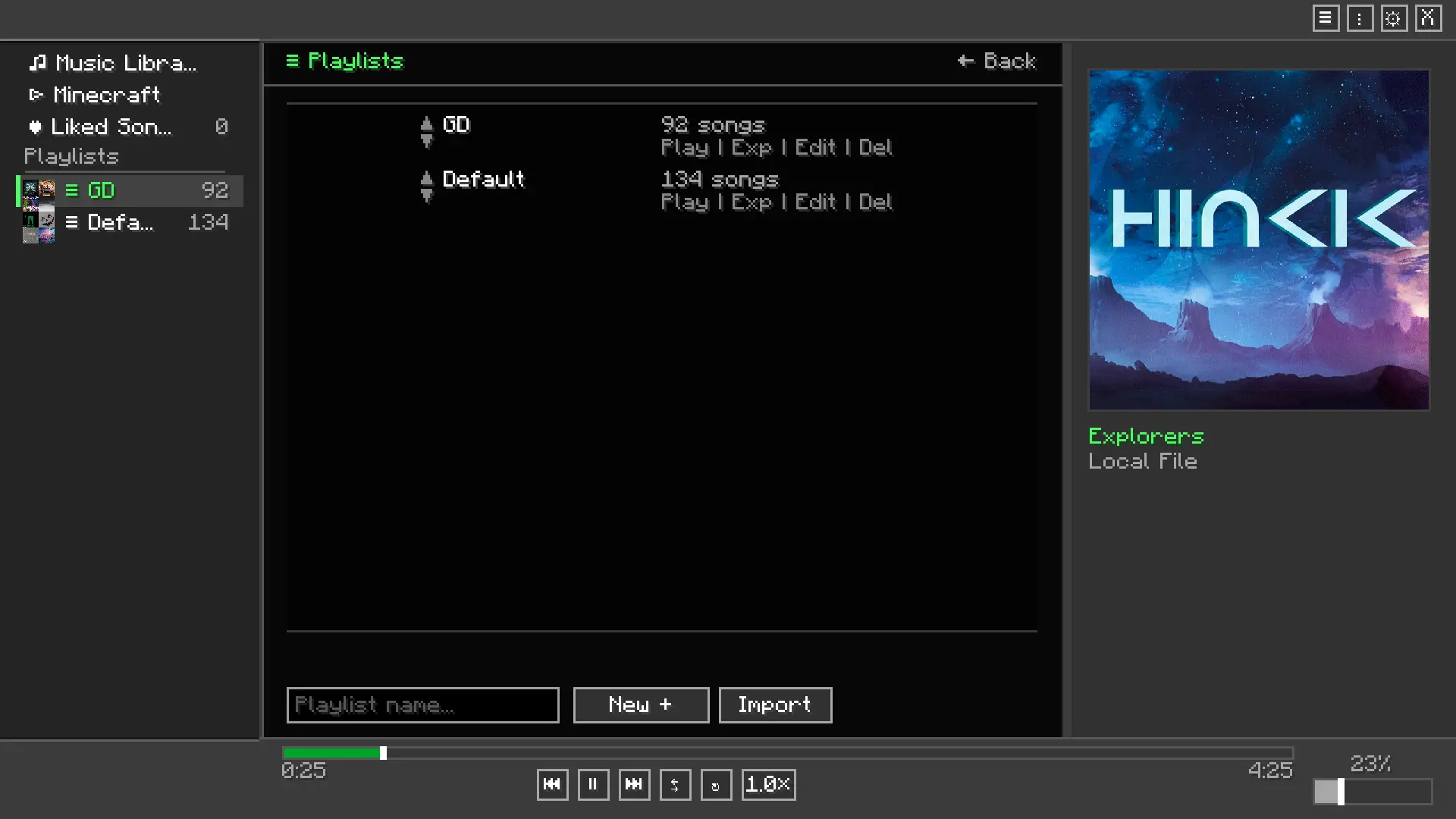 Melodix Player Playlists menu