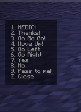 popup menu showing the list of available voice commands