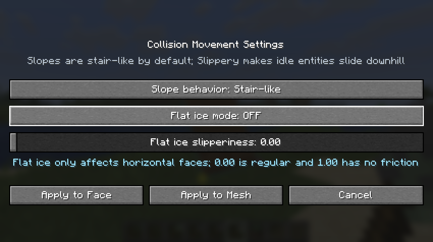 Collision Settings Menu
