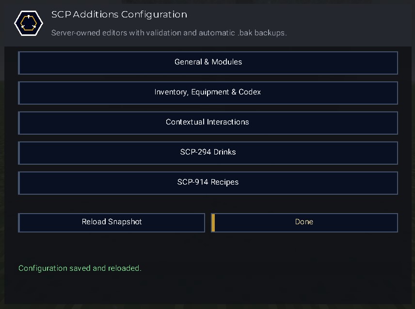 Configuration screen