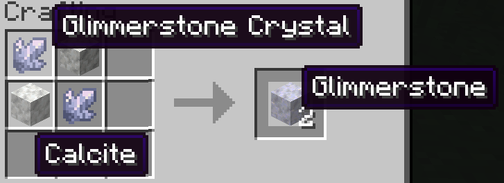 2 calcite and 2 glimmerstone crystals arranged in a criss-cross pattern to create 2 glimmerstone