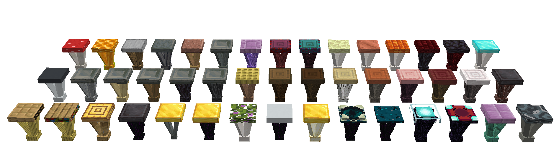 A banner showcasing just a few of the possible pedestal variants