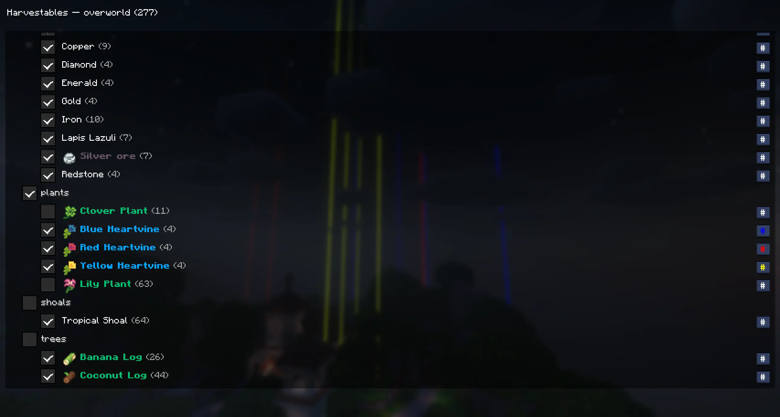 Harvestables Screen