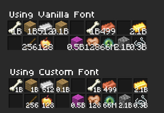 Example image of custom font vs vanilla font