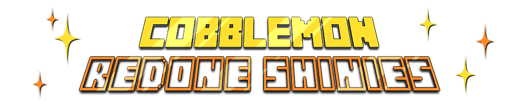 A logo for the addon that says "Cobblemon Redone Shinies" in bright yellow text.