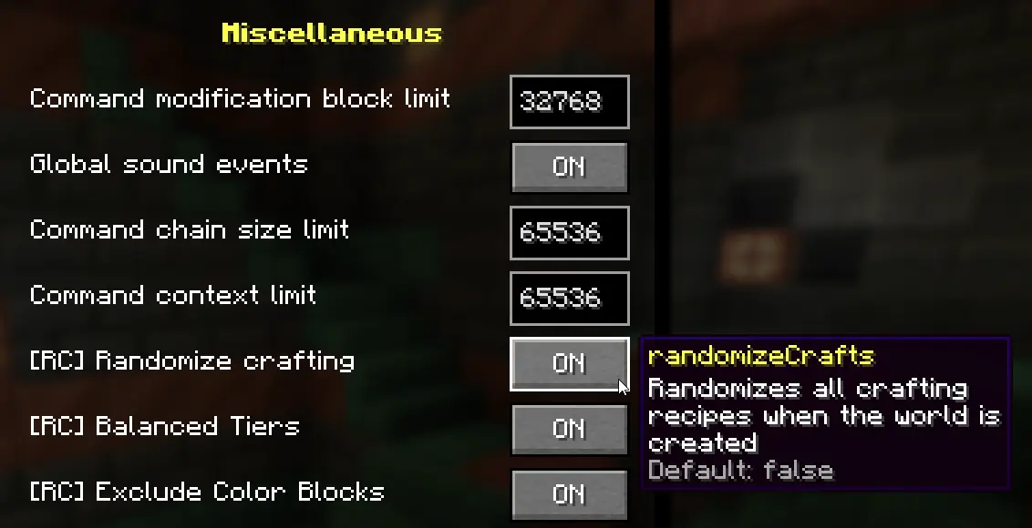 The "Randomize Crafting" gamerule