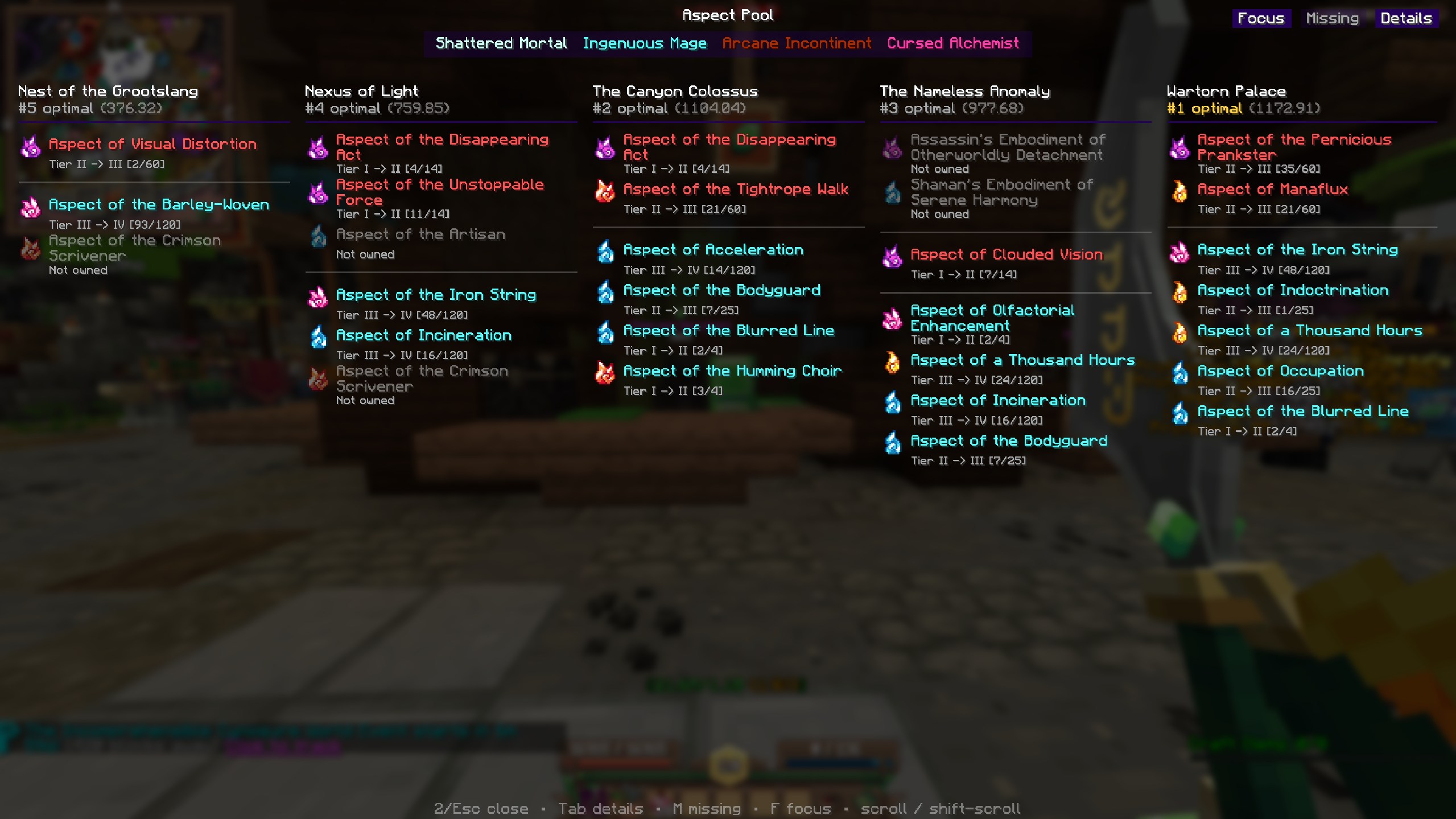 Aspect pool in-game