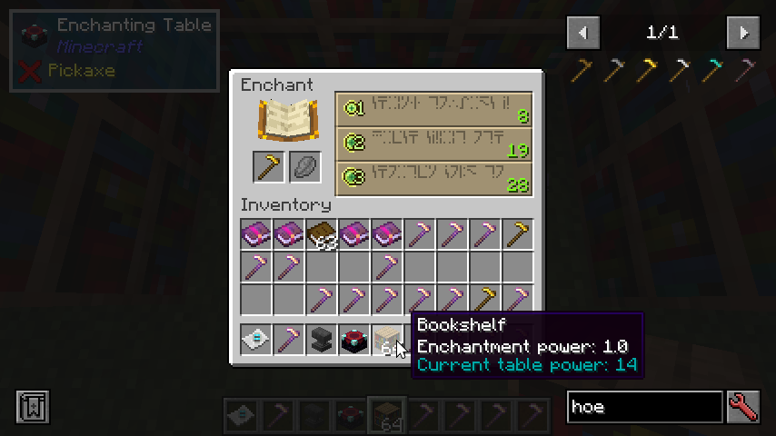 Bookshelf with enchantment power: 1.0 tooltip