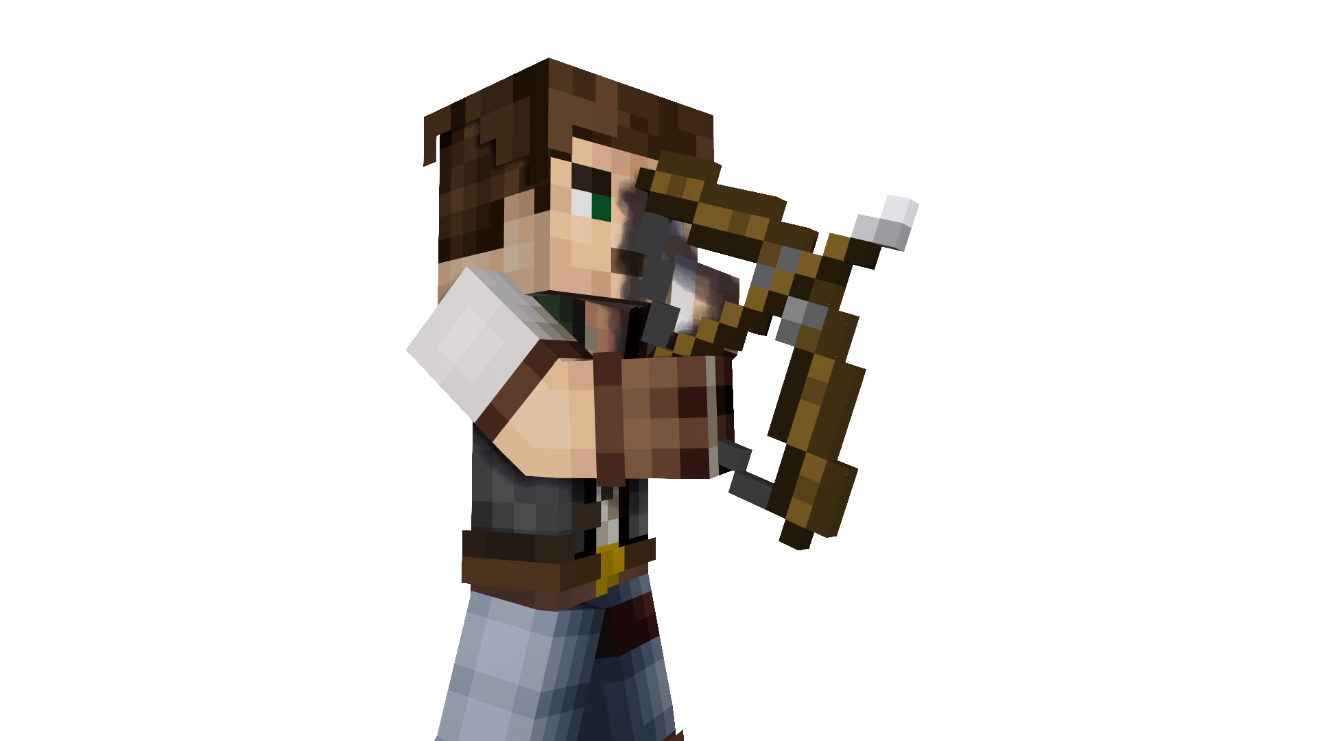 A minecraft player with a bow