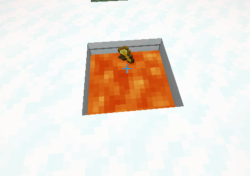 A golden axe casually floating in lava