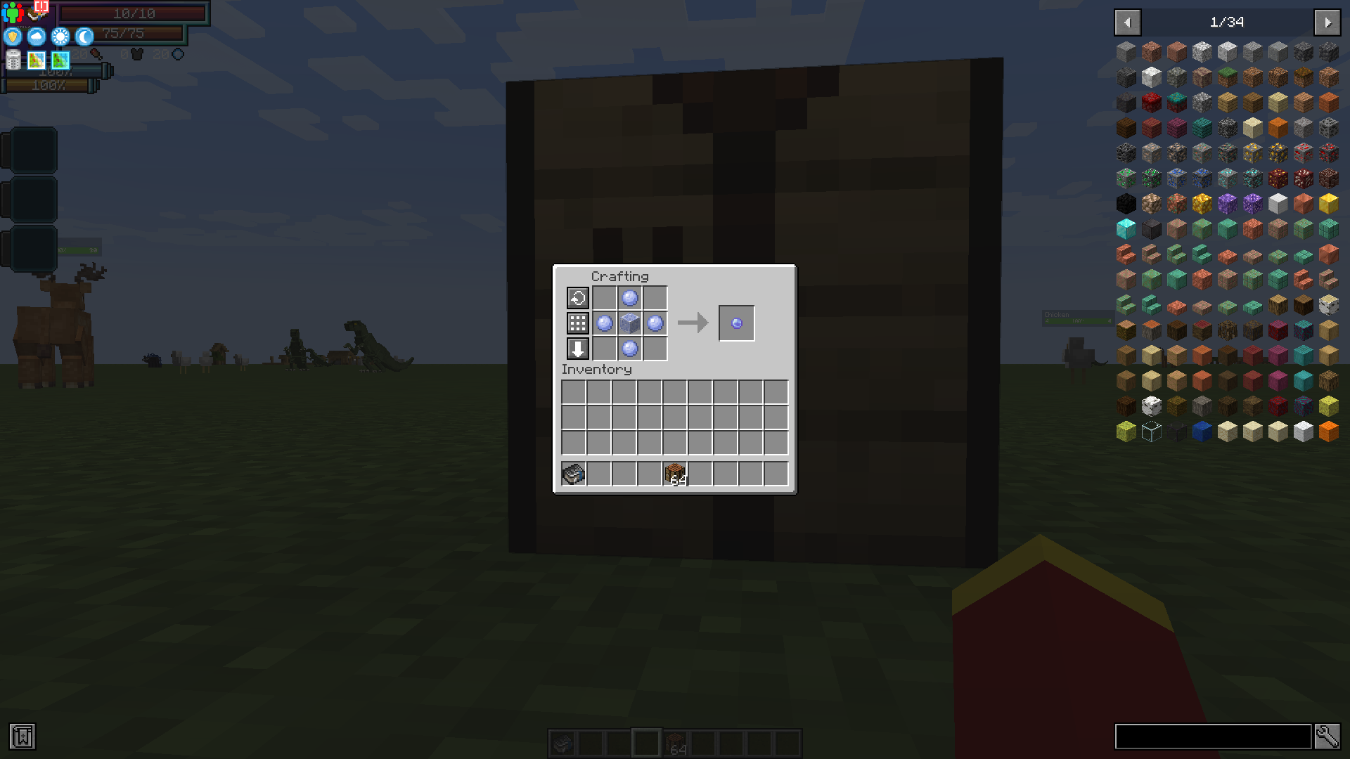 A crafting table with a slime chunk block in the middle surrounded by four slime chunks