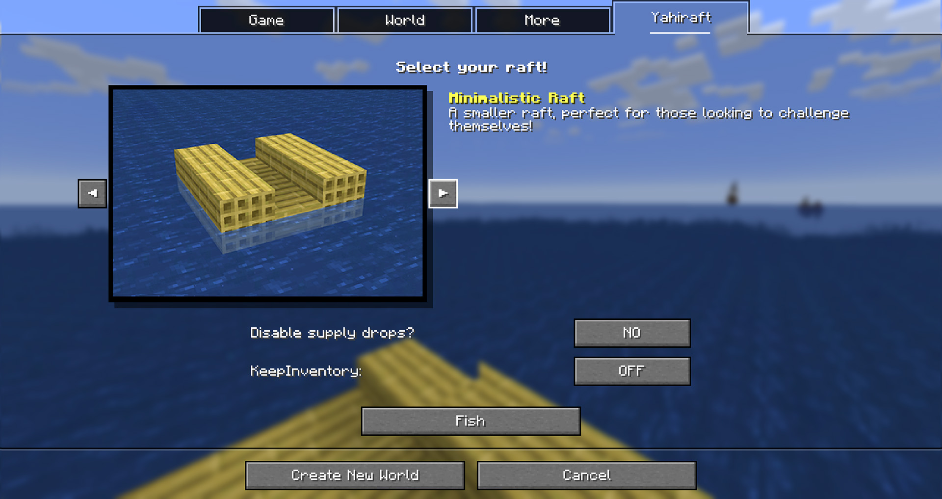 Raft selection screen