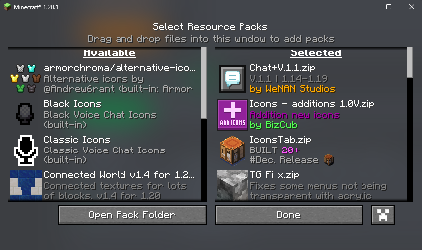 Transparent background texturepack pack screen fix