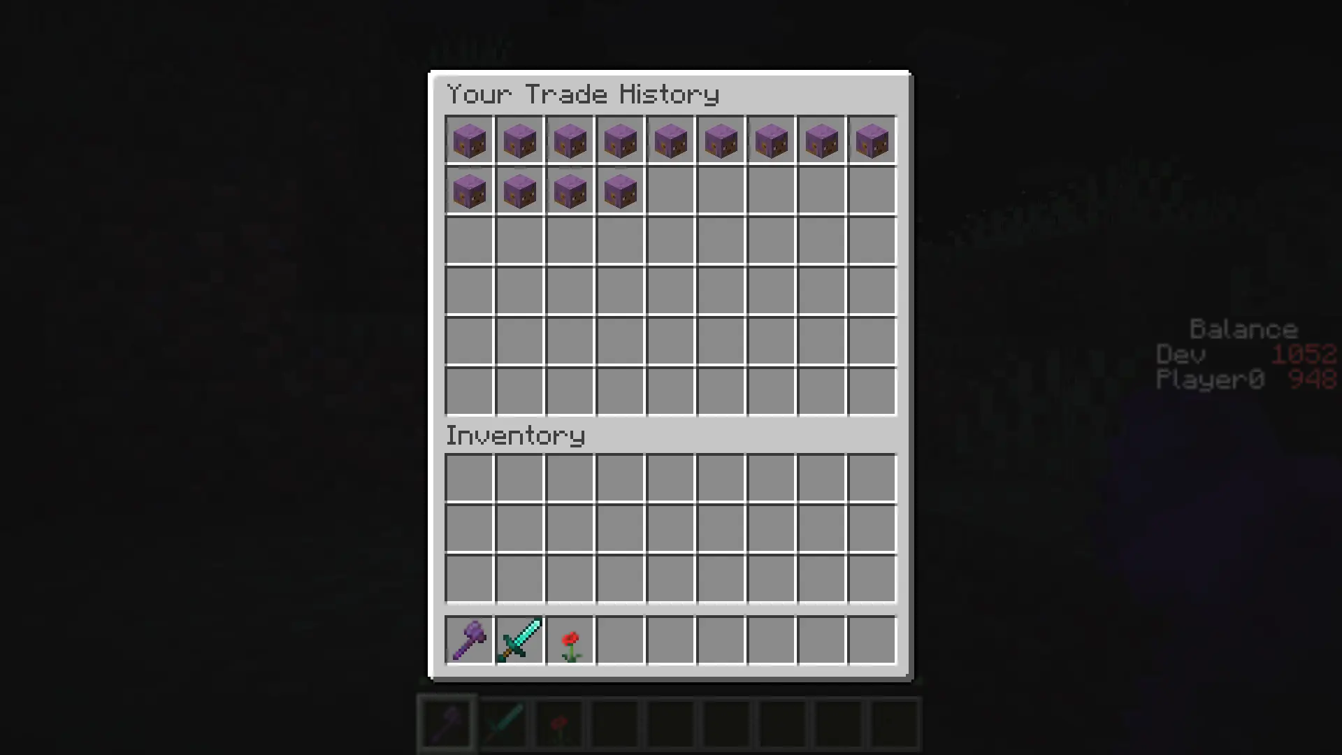 Trade history menu