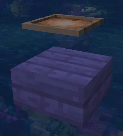 A glowing item frame hovering above a pale oak slab, emphasizing the distance between the block and the entity