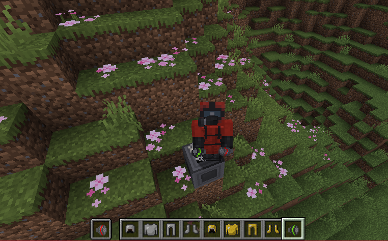 Me wearing a red hazmat suit and holder filters