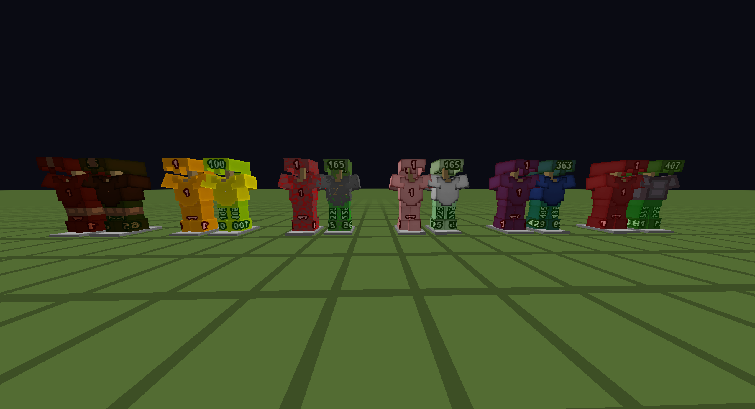Image shows all the armor types
