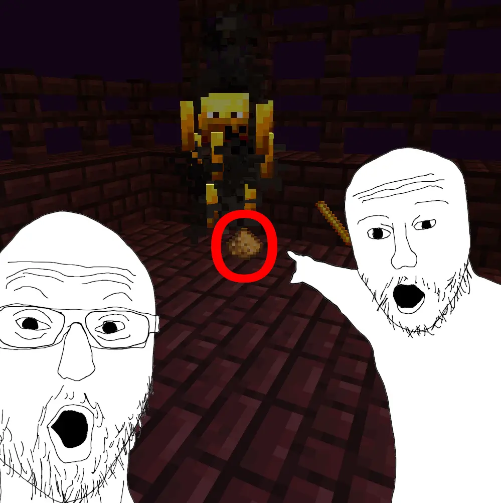 This image is a half meme half informational image showing that blazes do indeed drop glowstone now.
