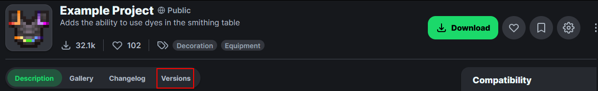 Go to the Versions Tab