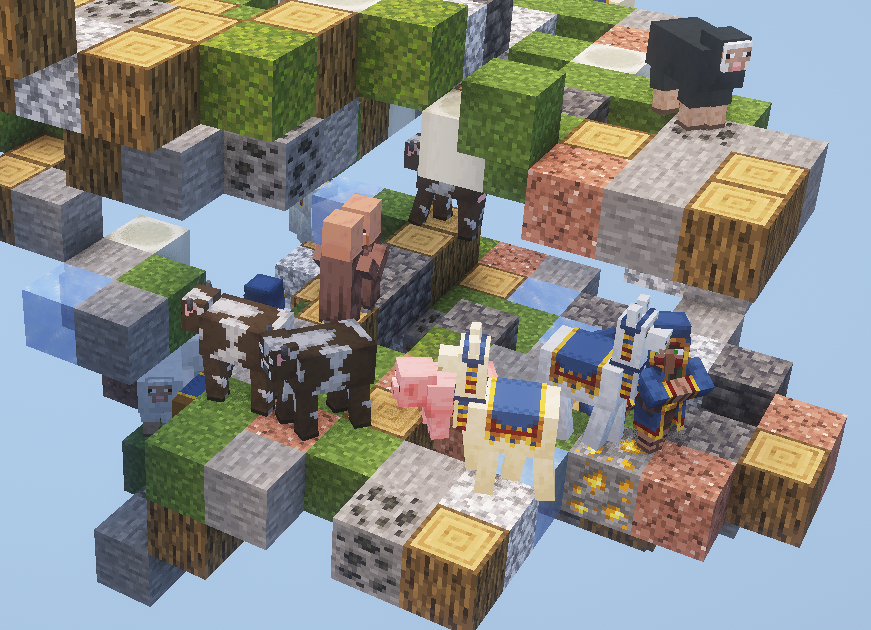 An image of an island made of blocks, full of animals