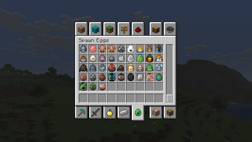 bottom of the menu with spawn eggs