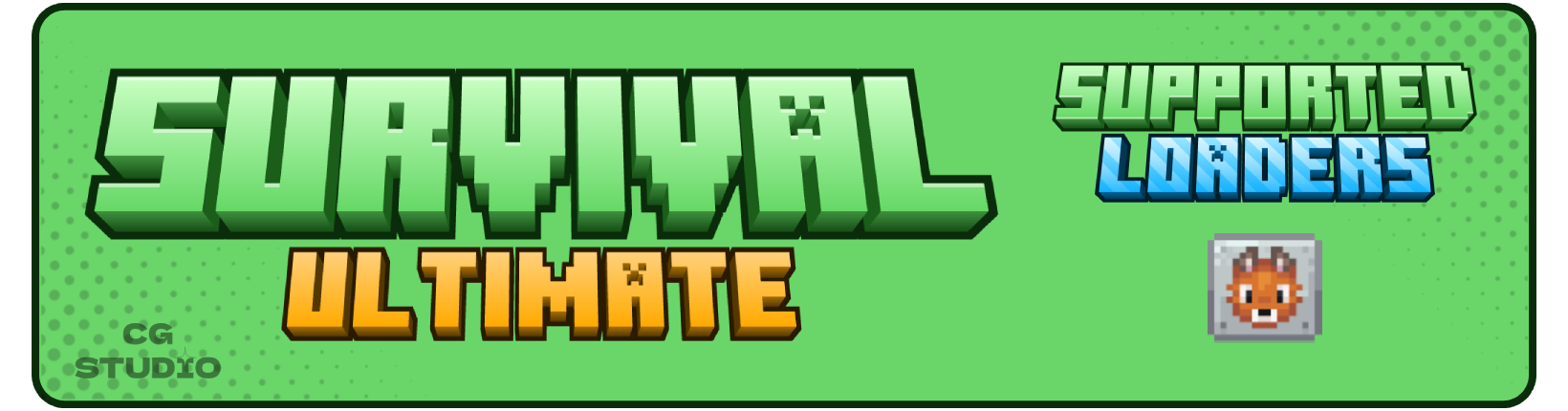 Modpack banner, showing the name "Survival Ultimate" and supported loaders that the modpack is supporting, in this case NeoForge, there is also a watermark at the left bottom corner from the creators "CG Studio"