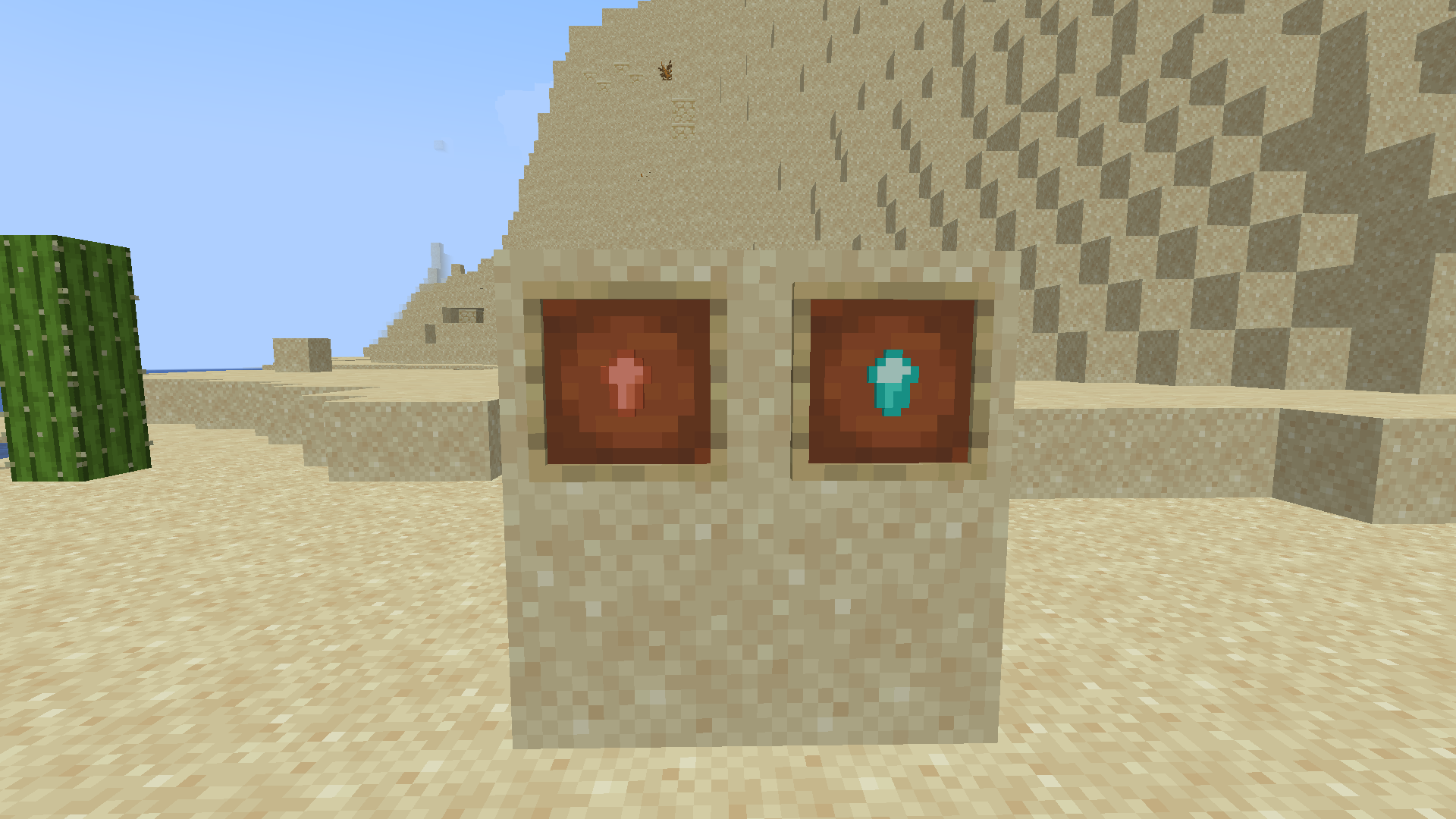 A copper nugget and diamond shard, in item frames