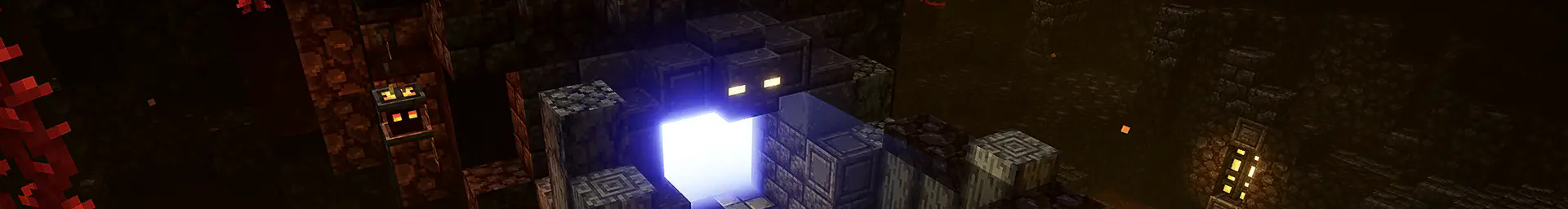 A banner of an Ancient Hunt from Minecraft Dungeons, featuring a lantern with a Magma Cube.