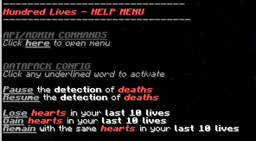 Hundred Lives' help/config menu