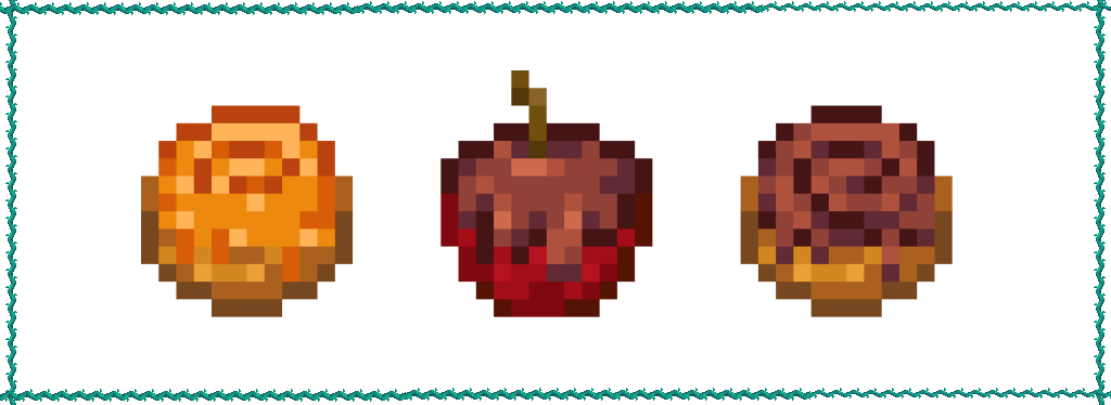 New Food: - Chocolate Roll - Chocolate Apple - Honey Roll -