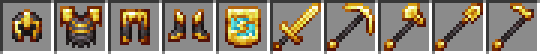 Every new item added by the Data Pack. Left from right: Gilded Netherite armor, Gilded transmuter, Gilded Netherite tools.