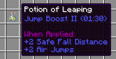 Jump boost potion tooltip showing "+1 Air Jumps"