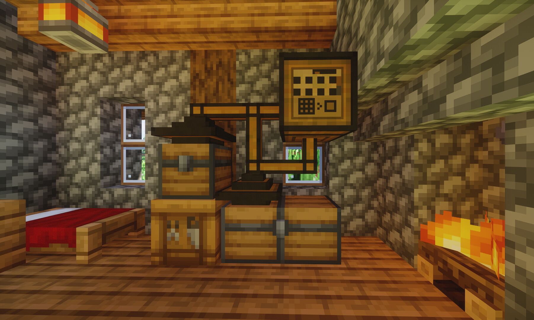 Chests connected by pipes for easier crafting