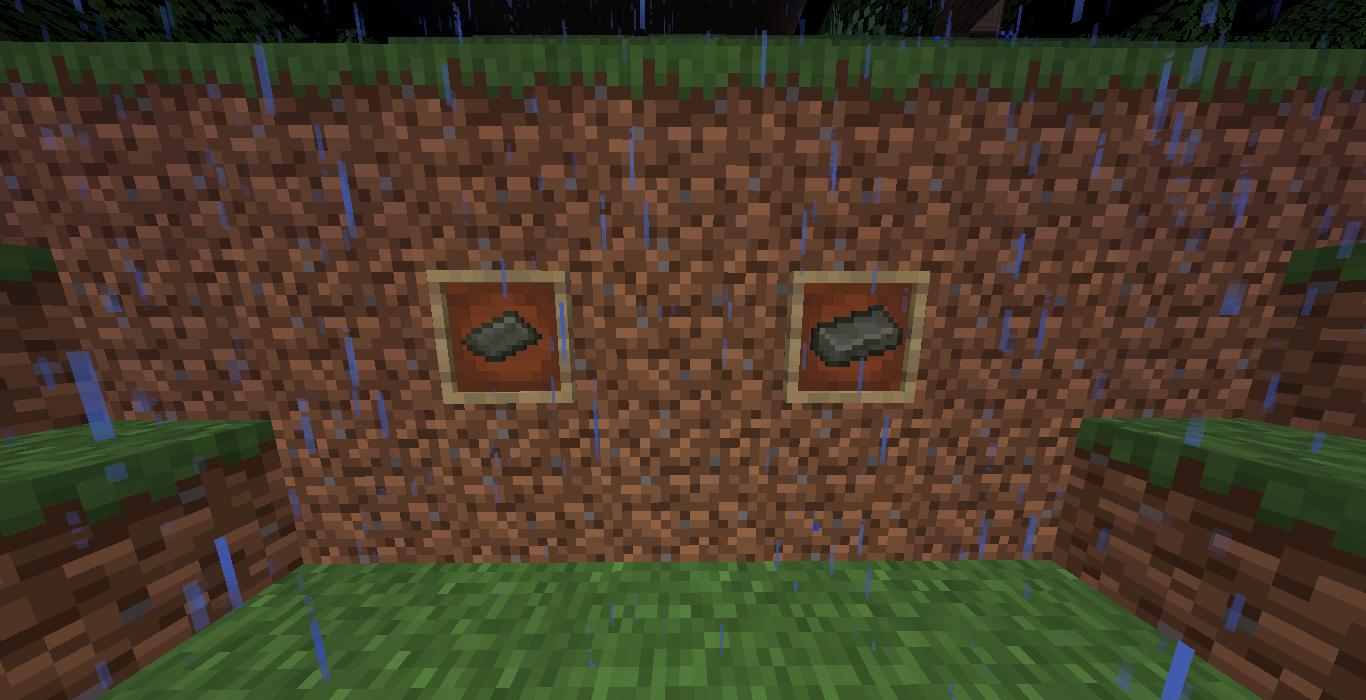 A Gloomsteel Scrap and Gloomsteel Ingot next to eachother in item frames