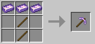 2 stick + 3 amethyst ingots = amethyst pickaxe