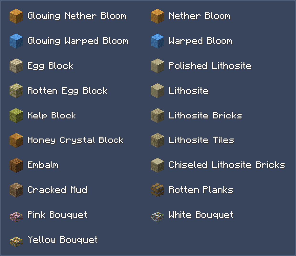 list of blocks