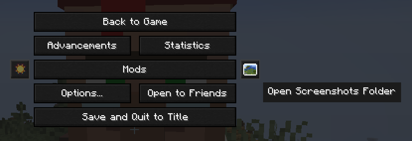 Screenshots Button that open the Minecraft screenshots folder