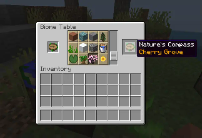 Choosing a biome in the cartography table.