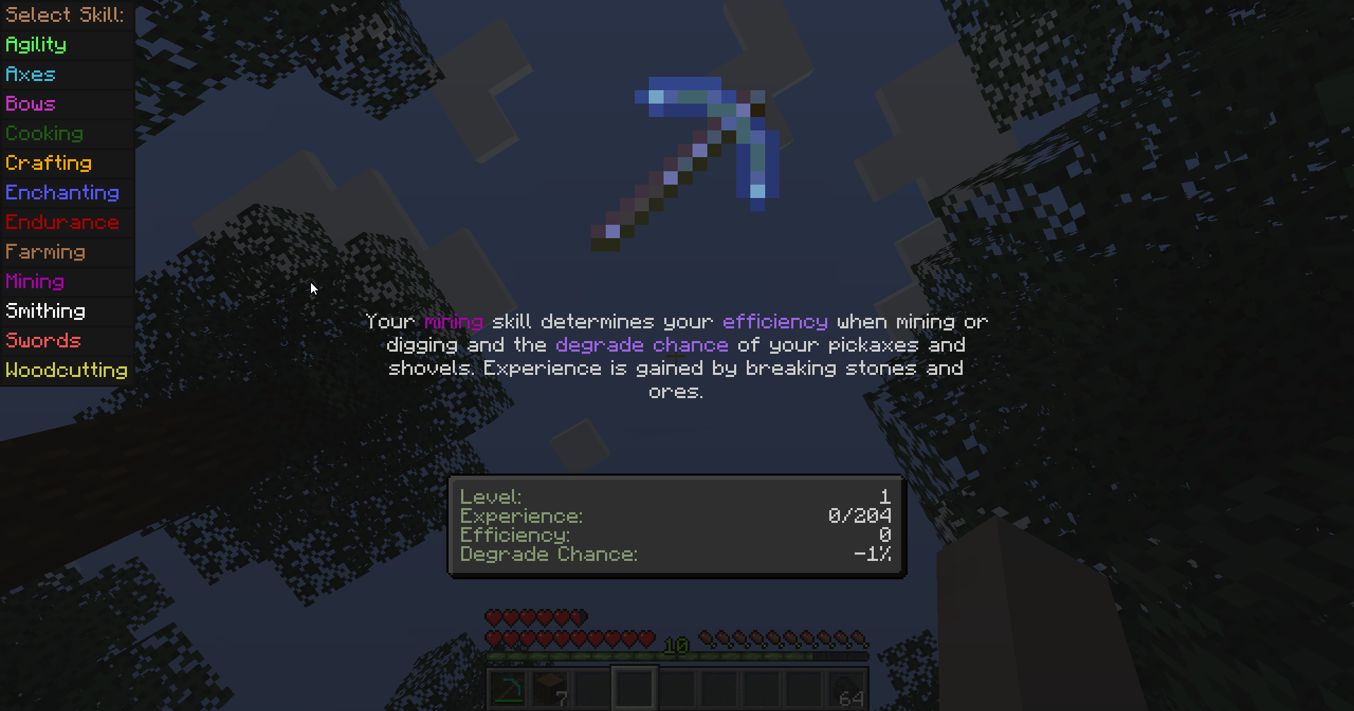 Mining skill screen