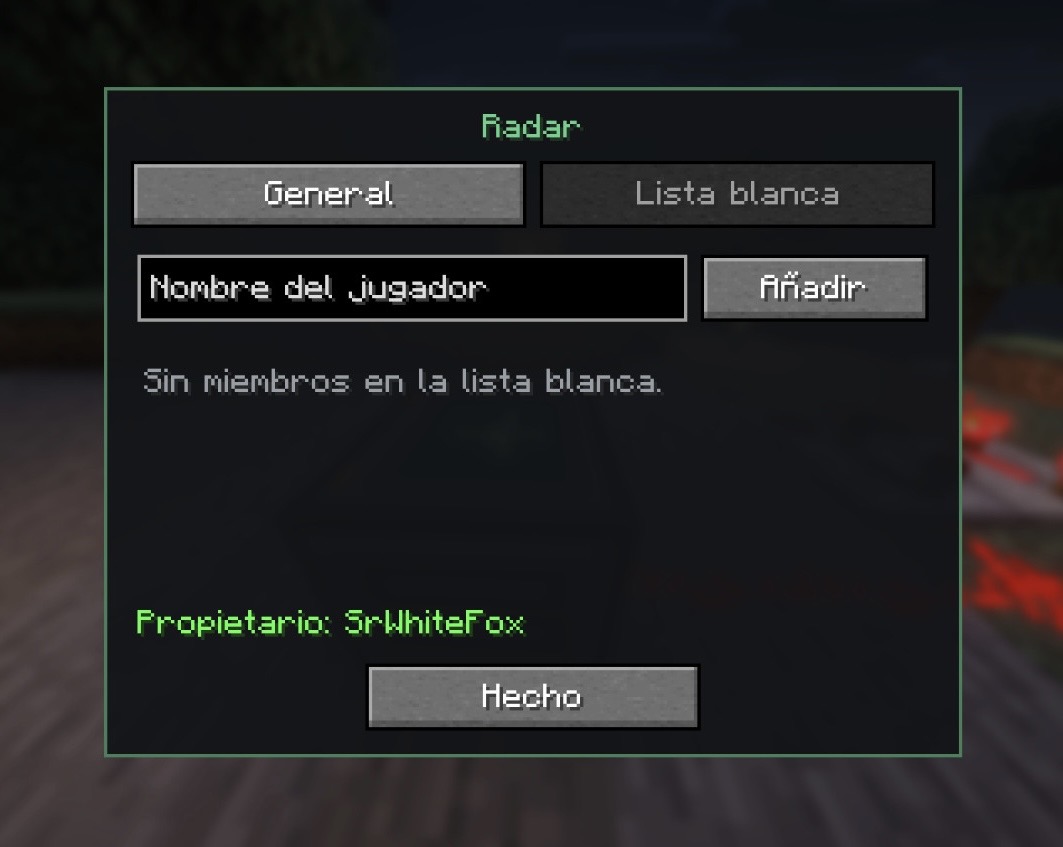 Radar GUI - Whitelist page