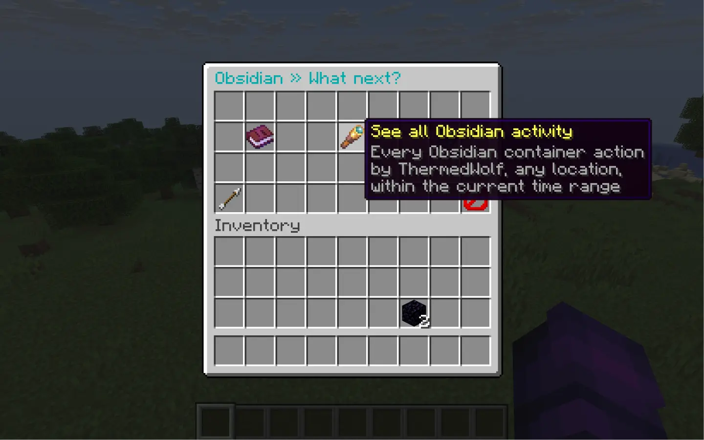 The action menu: raw actions, item activity, and teleport