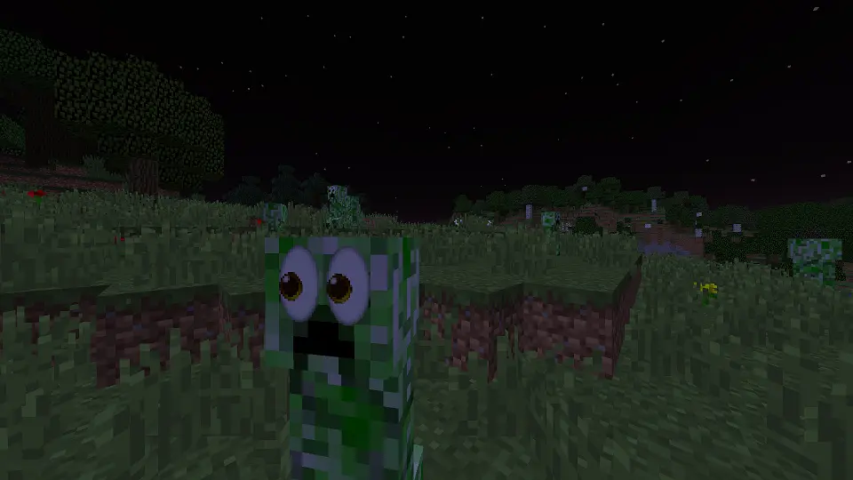 Creepers with Apple's eyes emoji for eyes