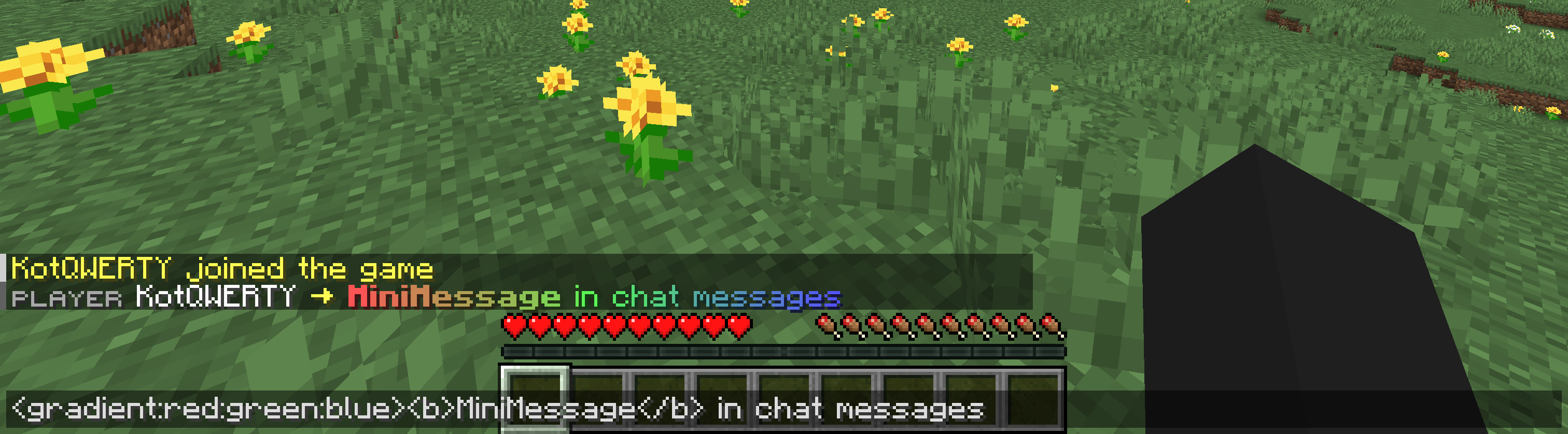 MiniMessage support in chat messages. Message: "gradient:red:green:blue<b>MiniMessage</b> in chat messages"