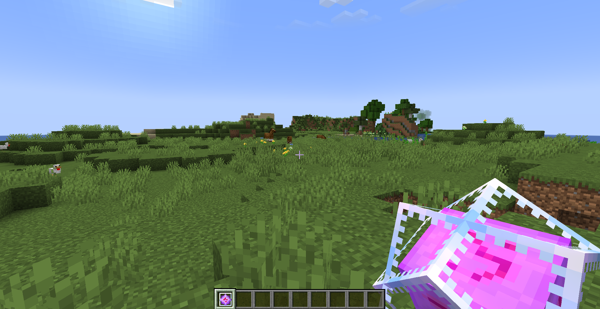 3D end crystal in a players hand, remaining 2d in the hotbar
